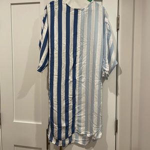 Mara Hoffman blue and white striped beach coverup